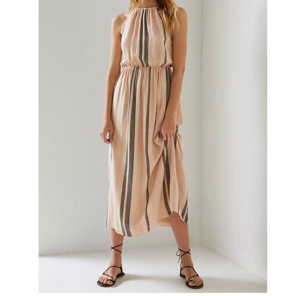 Cloth & Stone by Anthropologie Halter Maxi Dress - Maize Cream Stripe Medium